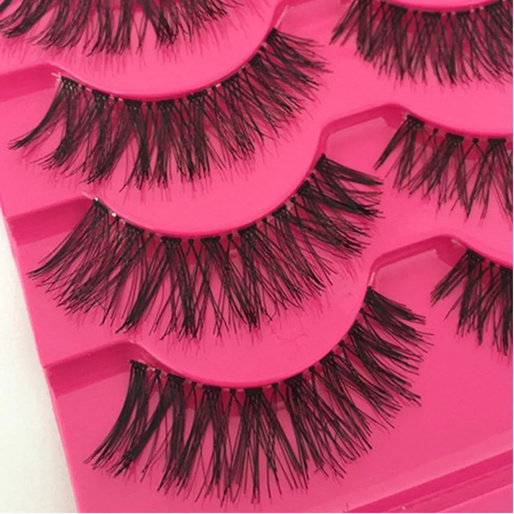 Soft Natural Long Cross Fake Eye Lashes Handmade,5 Pairs