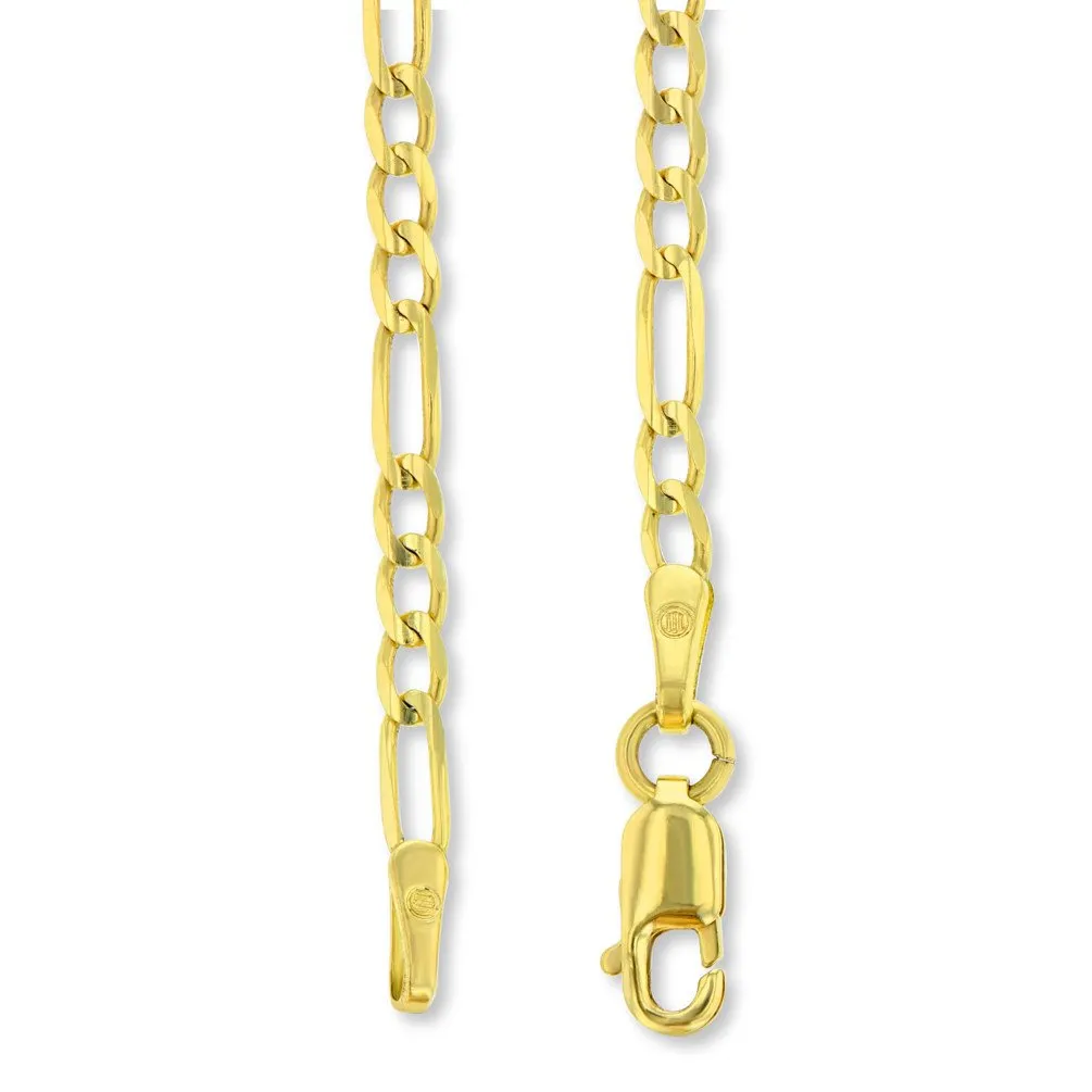 Solid 14K Yellow Gold Round Number Twenty One Charm Pendant with Figaro Chain Necklace