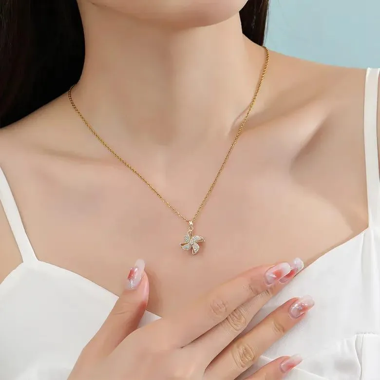 Sparkling Pinwheel Rotating Necklace