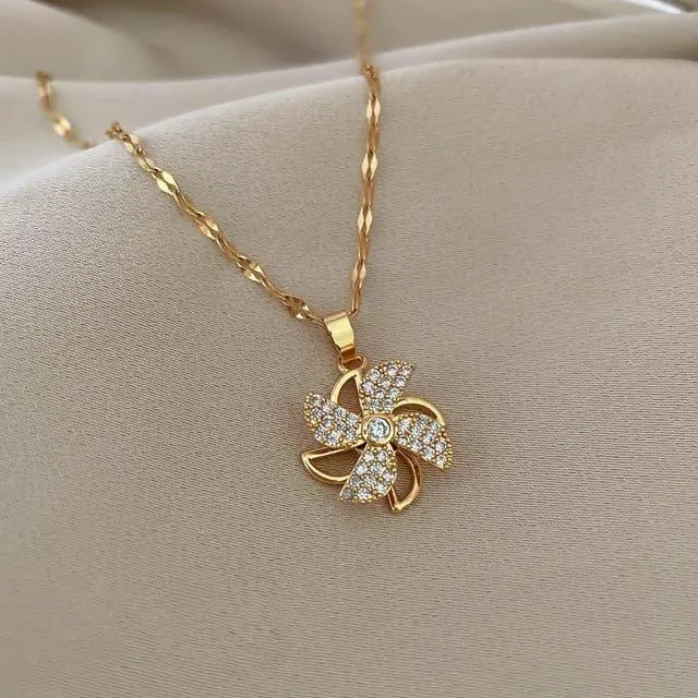 Sparkling Pinwheel Rotating Necklace