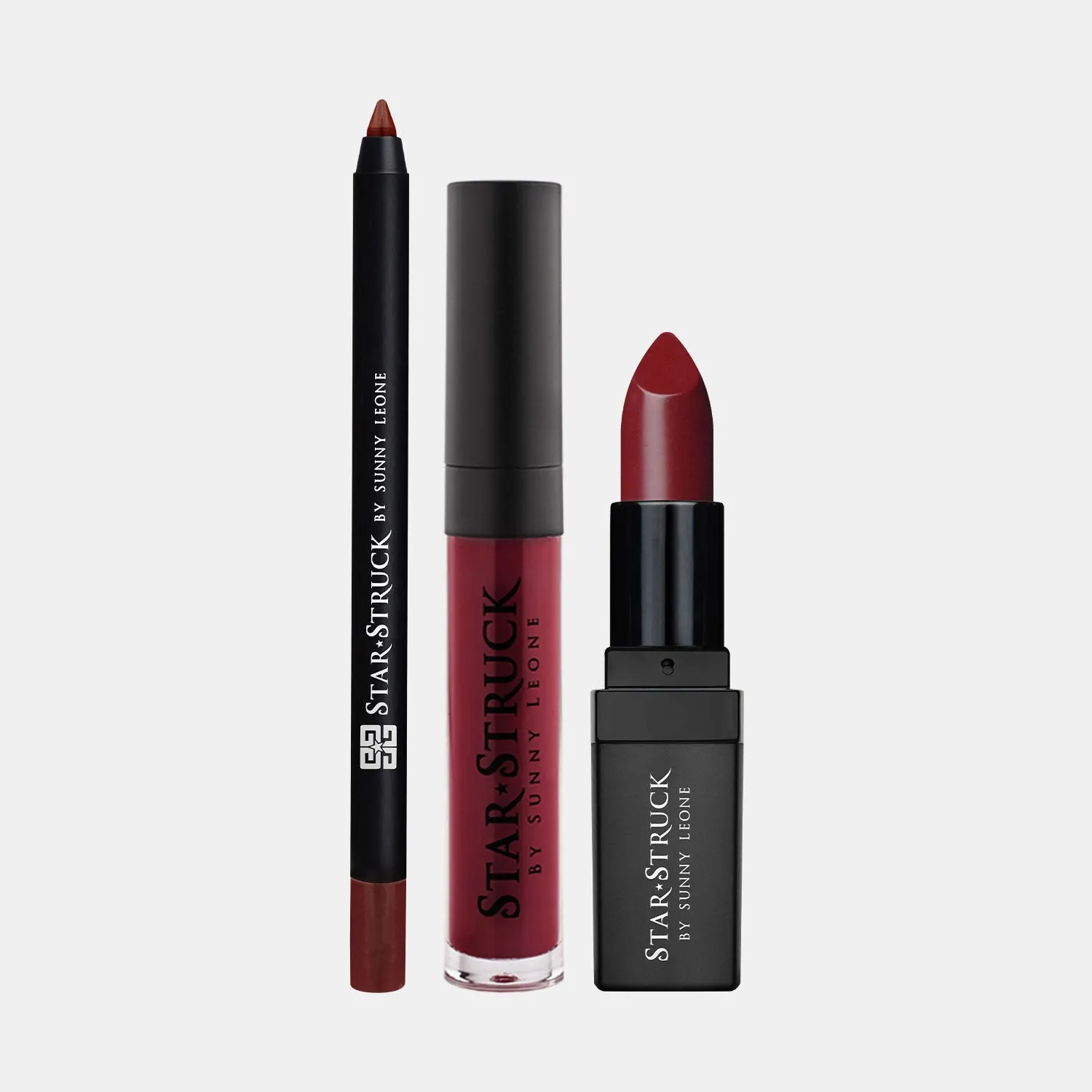 Starry Night - 3Pcs Lip Kit, Lip Gloss, Lipstick & Lipliner Kit - Maroon