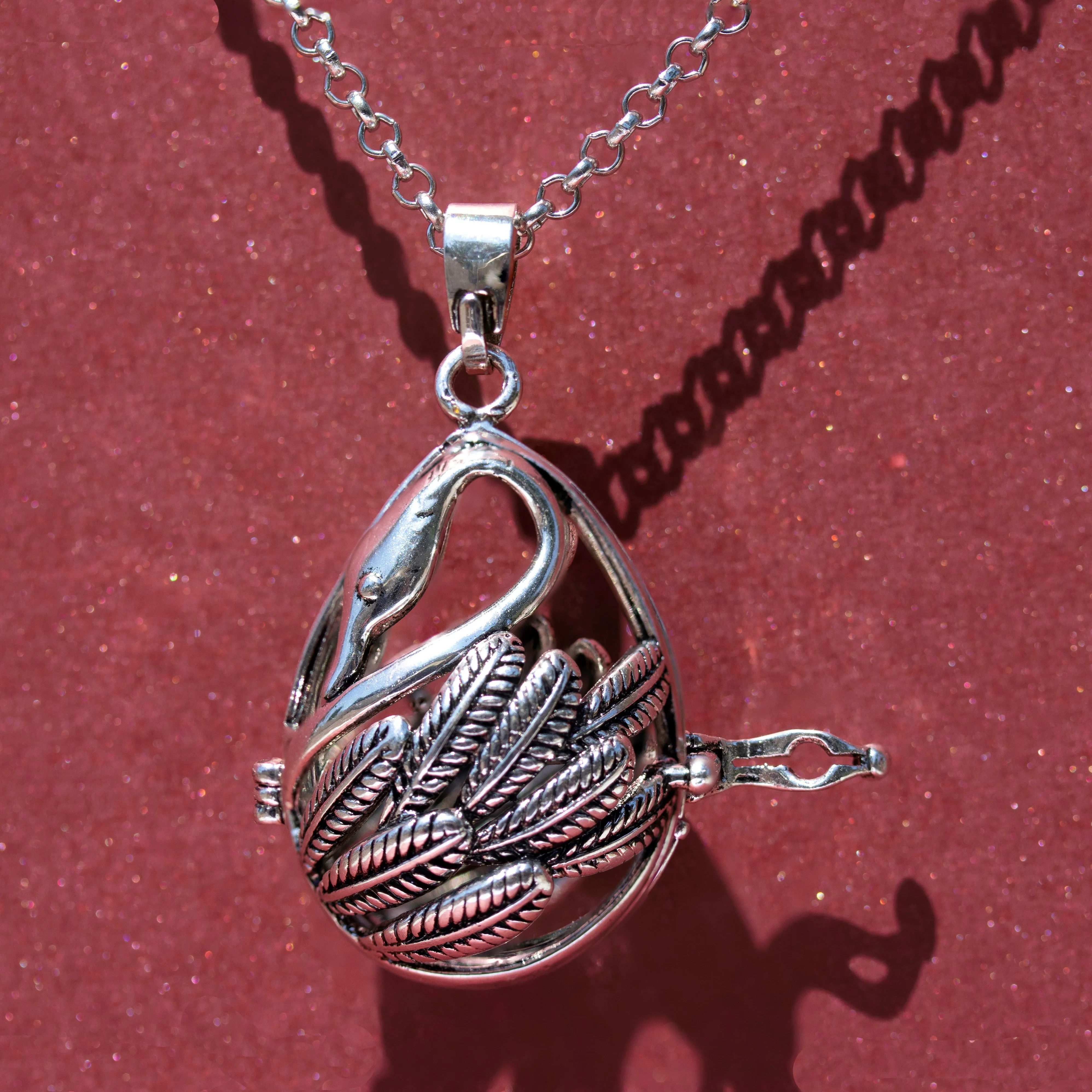 Swan Shaped Essential Oil Diffuser Necklace with Lava Stones