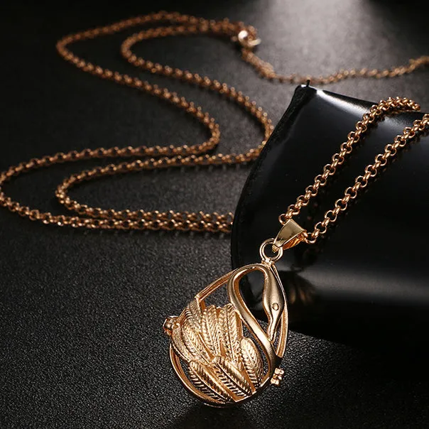 Swan Shaped Essential Oil Diffuser Necklace with Lava Stones