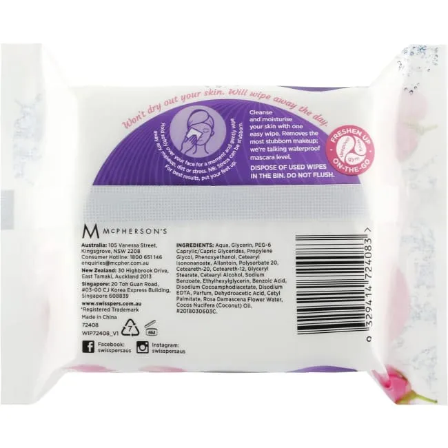 Swisspers Micellar And Rosewater Facial Wipes - 25 Pack