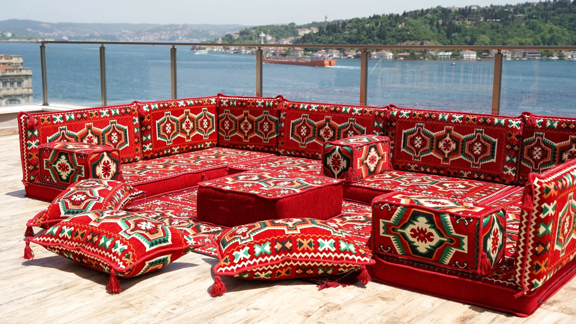 U Shaped Arabic Sofa Set, Red Floor Couch, Sectional Sofas, Arabic Majlis, Turkish Rug, Couch Covers, Sofa Bed