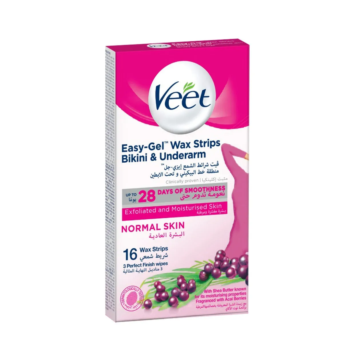 Veet Easy Gel Bikini Line and Underarm 16 Wax Strips For Normal Skin