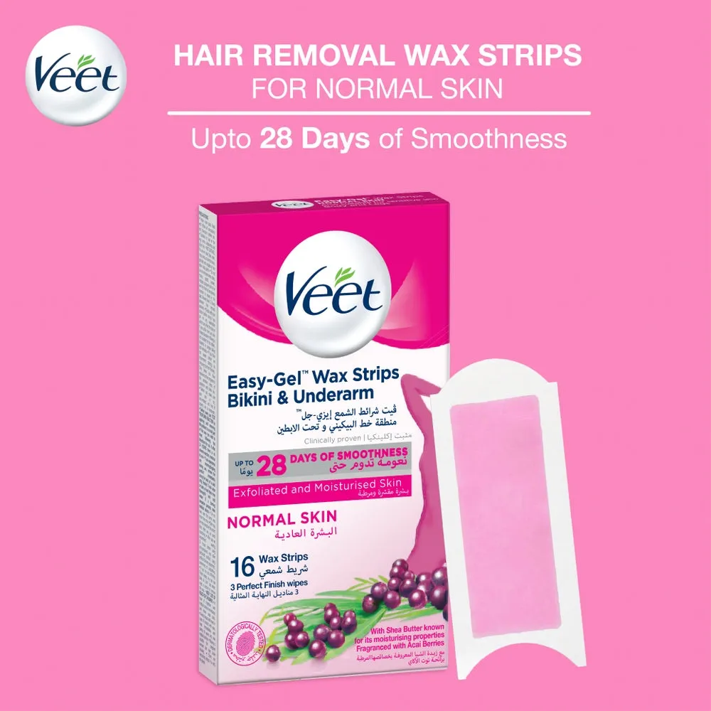 Veet Easy Gel Bikini Line and Underarm 16 Wax Strips For Normal Skin
