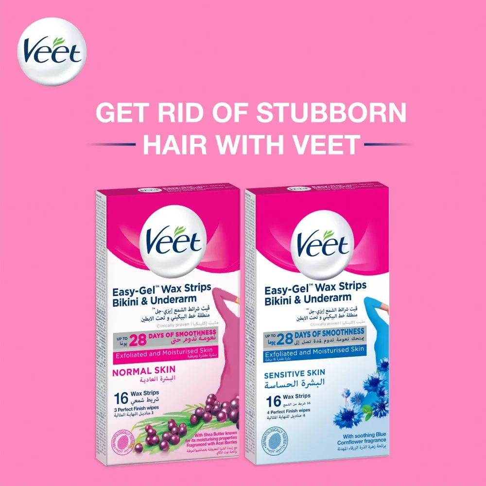 Veet Easy Gel Bikini Line and Underarm 16 Wax Strips For Normal Skin