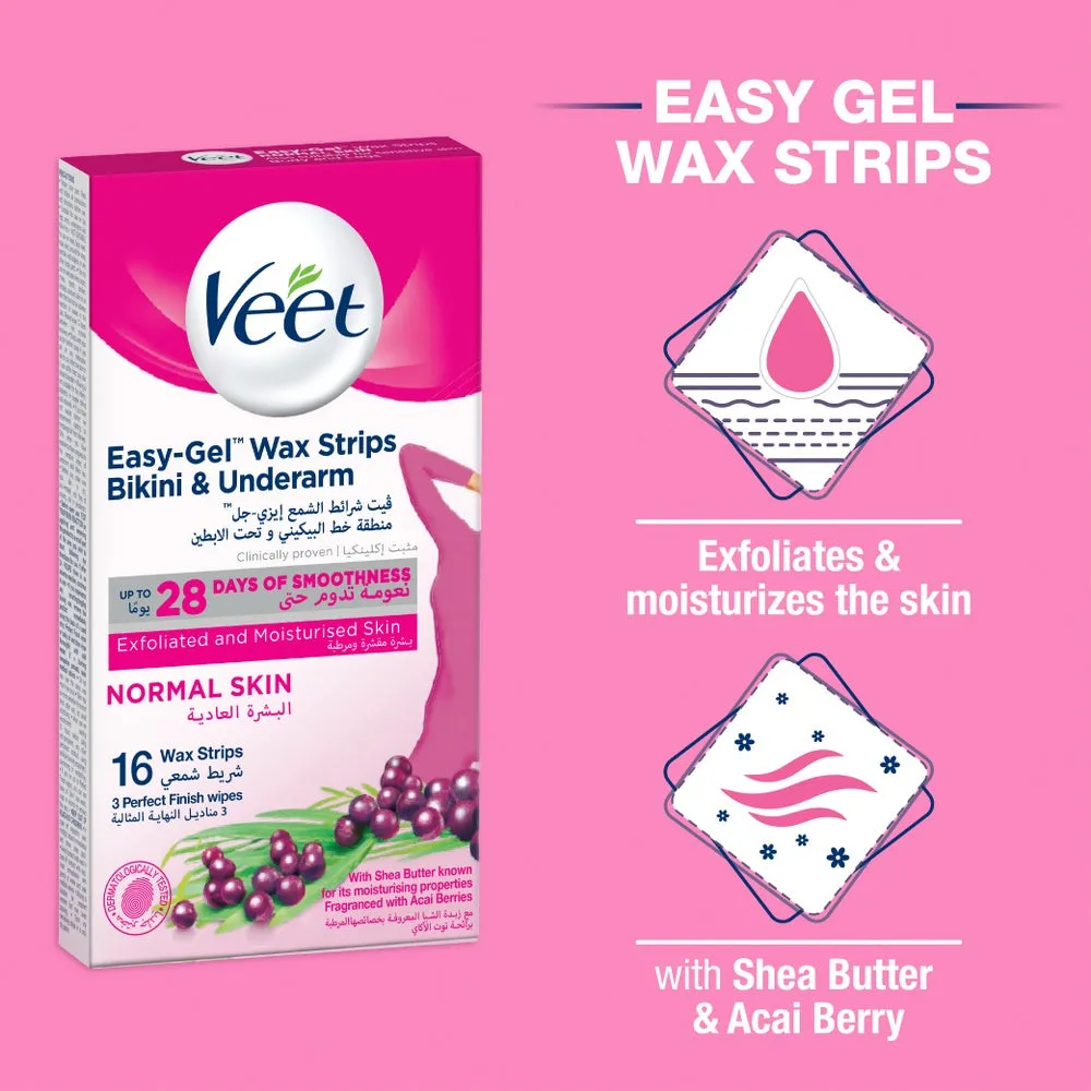 Veet Easy Gel Bikini Line and Underarm 16 Wax Strips For Normal Skin