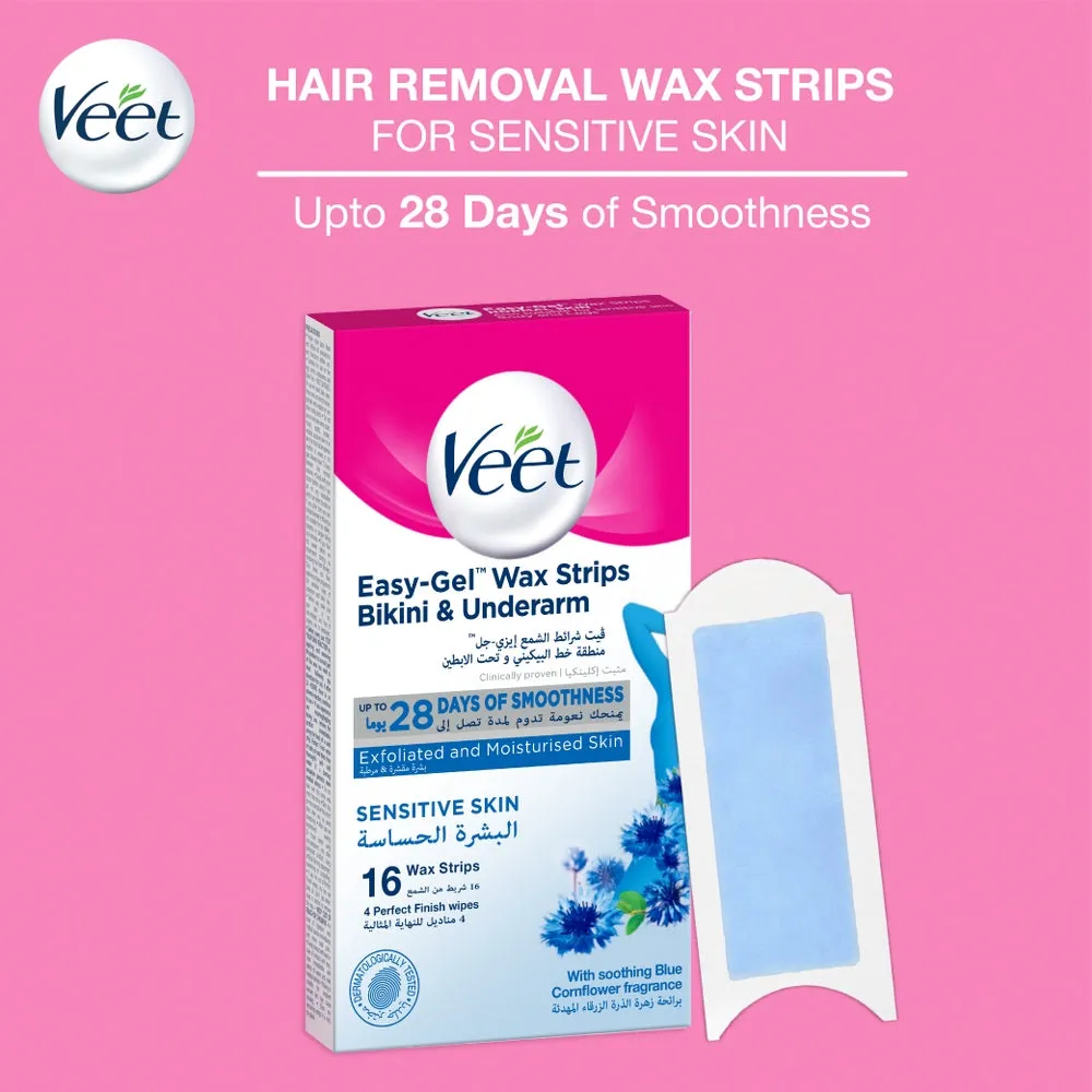 Veet Easy Gel Bikini Line and Underarm 16 Wax Strips For Sensitive Skin