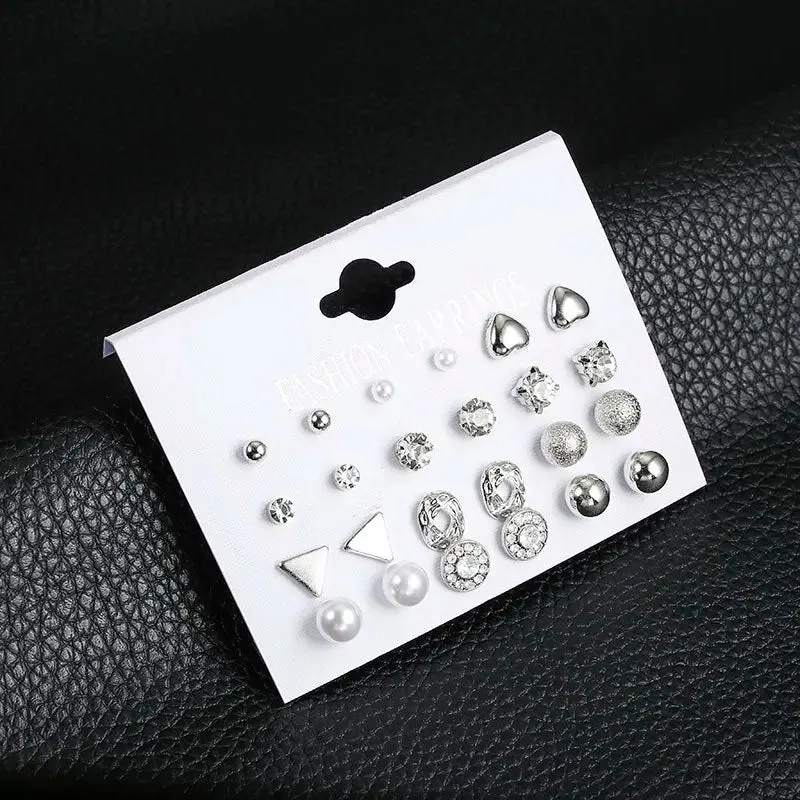 Women Crystal Pearl Heart-shaped Earrings