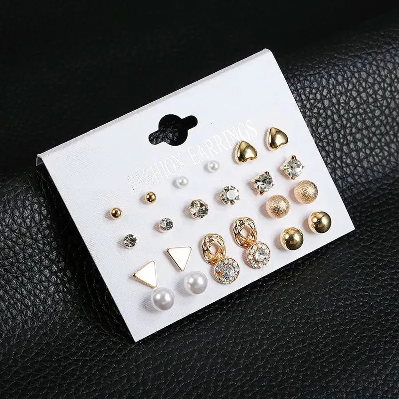 Women Crystal Pearl Heart-shaped Earrings