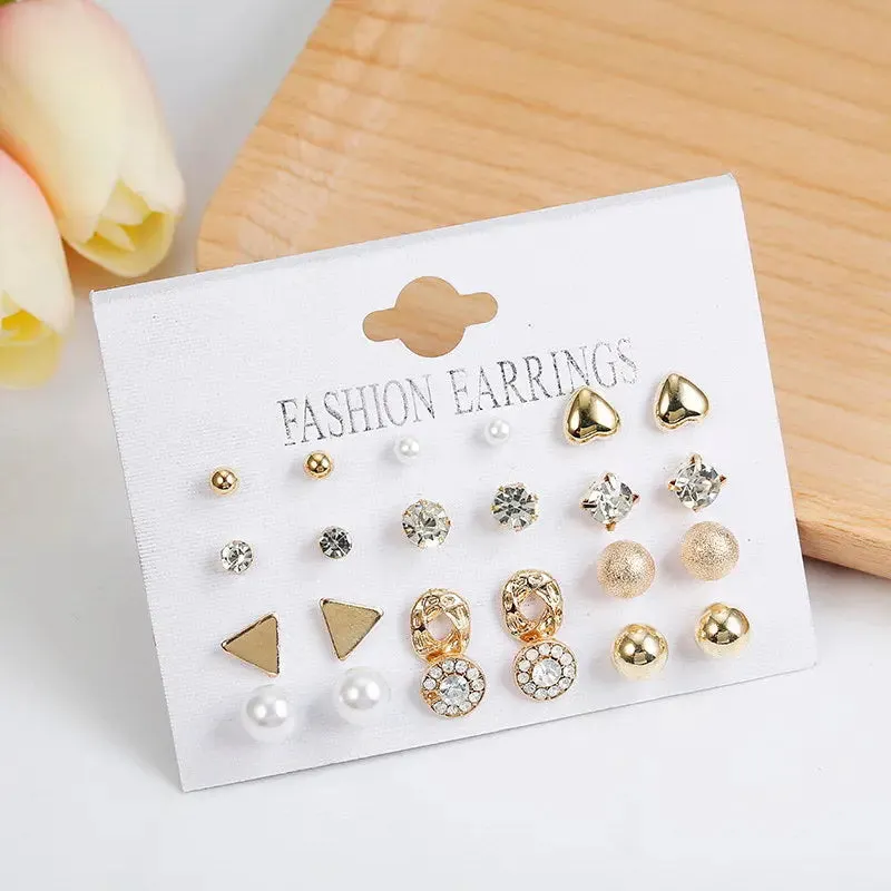Women Crystal Pearl Heart-shaped Earrings